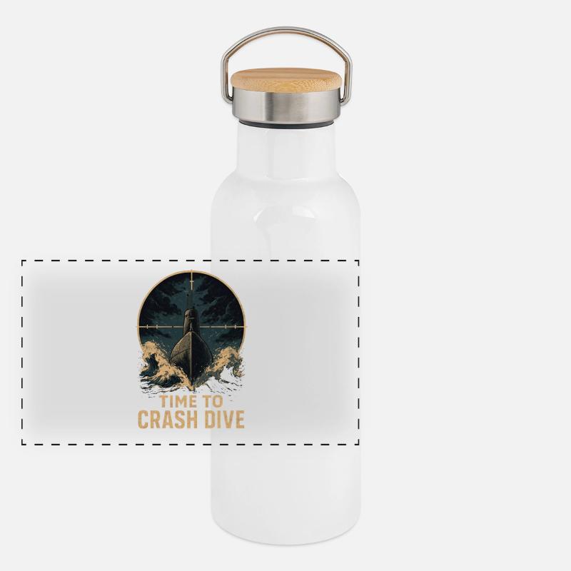 Time to Crash Dive – U-Boot im Fadenkreuz Panorama Thermosflasche mit Bambusdeckel
