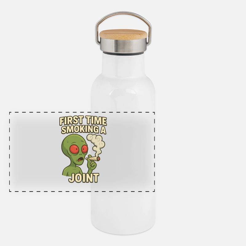 Alien Erstes Joint Rauchen Panorama Thermosflasche mit Bambusdeckel