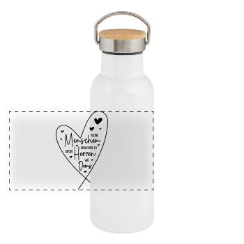 Kleine Menschen brauchen so große Herzen wie Deins - Panorama Thermosflasche mit Bambusdeckel - Weiß - Vorne