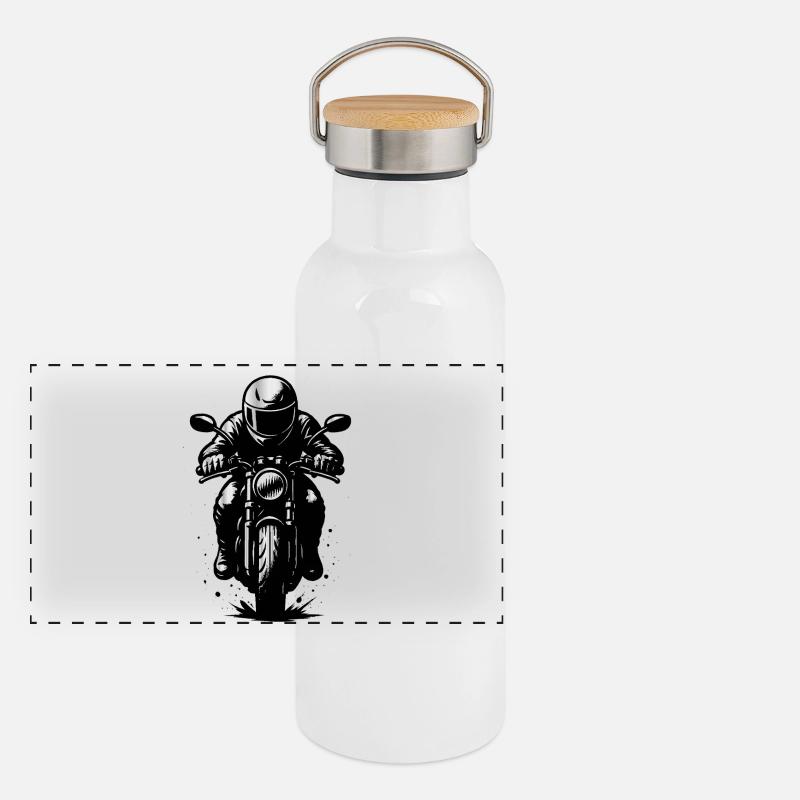 Motorcyclist in helmet – front view illustration Panoramic Thermal Bottle with Bamboo Lid