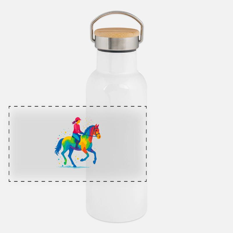 Pferdereiten Bunt Panorama Thermosflasche mit Bambusdeckel