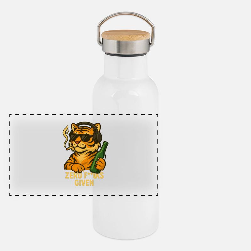 Badass Tiger – Zero F**ks Given Panorama Thermosflasche mit Bambusdeckel