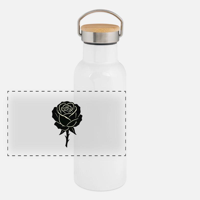 Conception de contour de rose noire Gourde isotherme avec bouchon en bambou