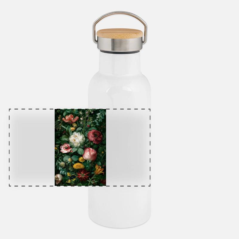Wildflowers 0001 - Panorama Thermosflasche mit Bambusdeckel - Weiß