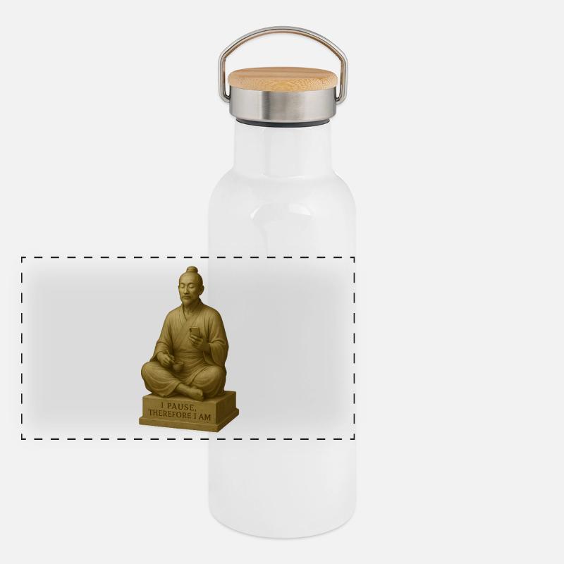 Meditativer Mönch mit Smartphone Panorama Thermosflasche mit Bambusdeckel