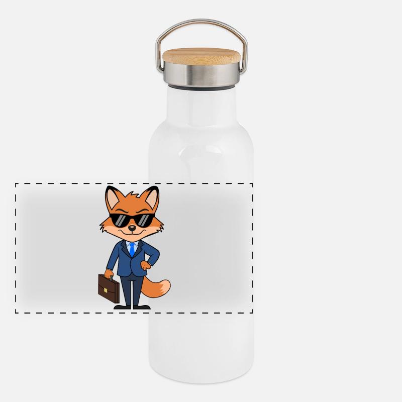 Fox businessman elegant suit with briefcase Panoramic Thermal Bottle with Bamboo Lid