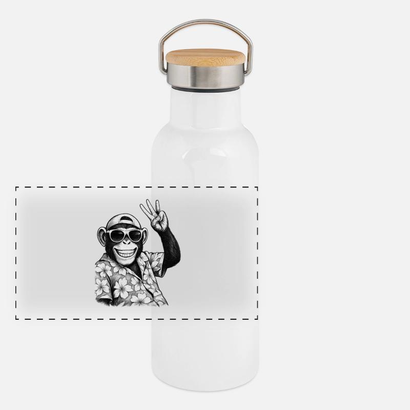 Summer Vibes - Affe mit Hawai Hemd und Sonnenbrill Panorama Thermosflasche mit Bambusdeckel