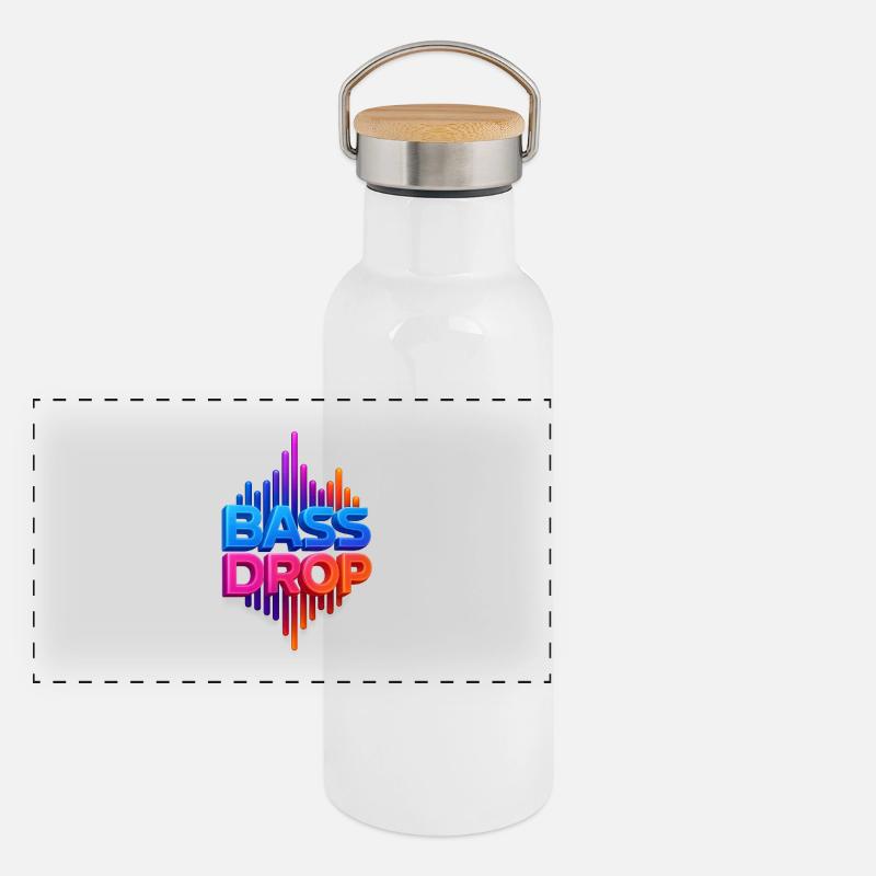 Lebendige Bass-Visualisierung - Panorama Thermosflasche mit Bambusdeckel - Weiß