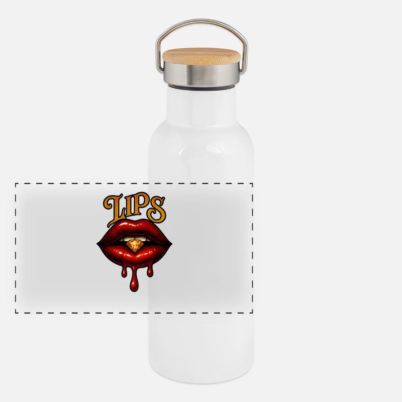 Verlockende Lippen mit Diamant Panorama Thermosflasche mit Bambusdeckel
