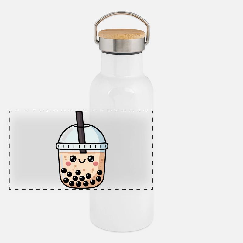 Süßer Bubble Tea Kawaii Panorama Thermosflasche mit Bambusdeckel