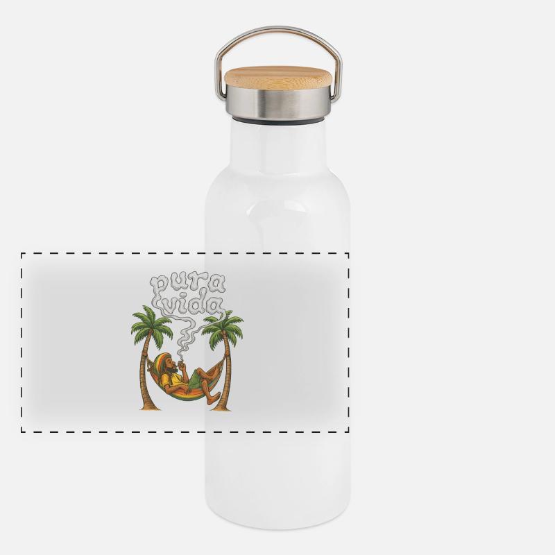 Pura Vida relaxed rest in hammock Panoramic Thermal Bottle with Bamboo Lid