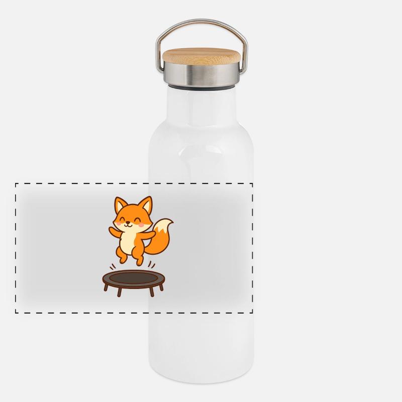 Cute fox on trampoline Panoramic Thermal Bottle with Bamboo Lid