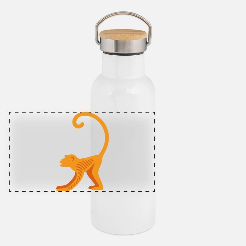 Orangutan line logo - Panoramic Thermal Bottle with Bamboo Lid - white