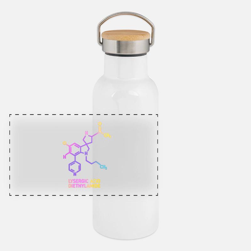 Art moléculaire psychédélique LSD - Gourde isotherme avec bouchon en bambou - blanc