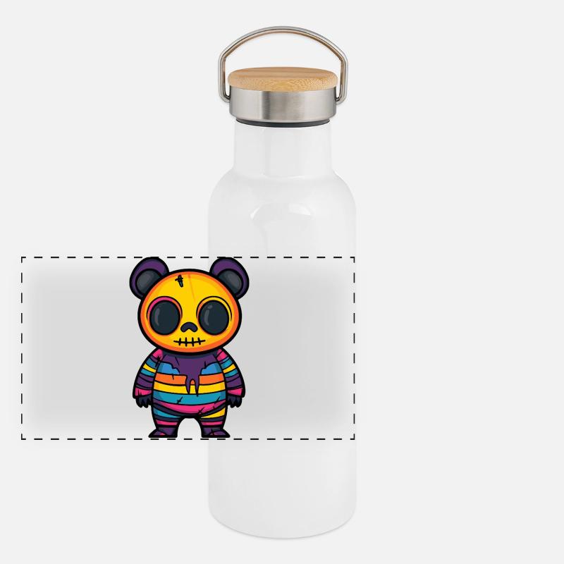 Panda Halloween Comic Funny Panoramic Thermal Bottle with Bamboo Lid