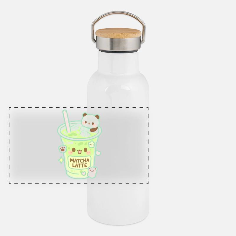 Matcha Latte Panda Gourde isotherme avec bouchon en bambou
