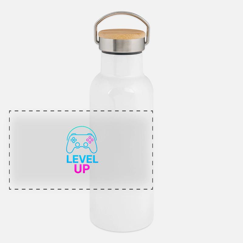 Level Up Neon Controller Graphics Panoramic Thermal Bottle with Bamboo Lid