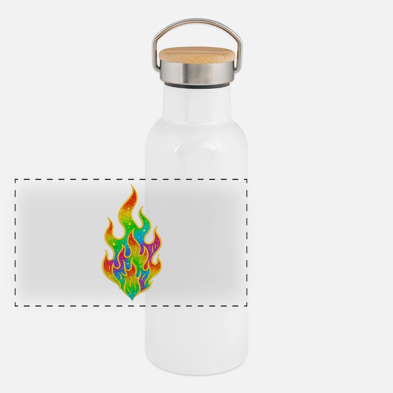 Flamme scintillante de feu arc-en-ciel Gourde isotherme avec bouchon en bambou