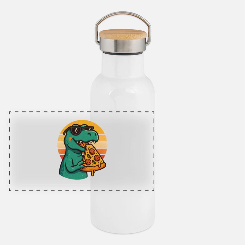 Pizza Saurus Retro Panoramic Thermal Bottle with Bamboo Lid