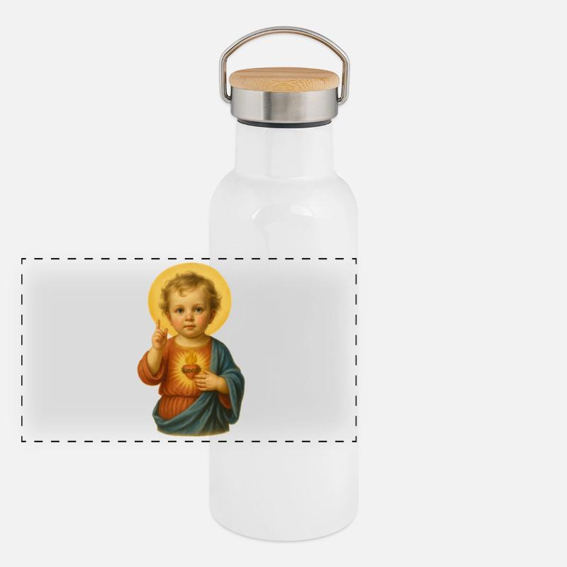 Heiliges Kind mit strahlendem Herz Panorama Thermosflasche mit Bambusdeckel