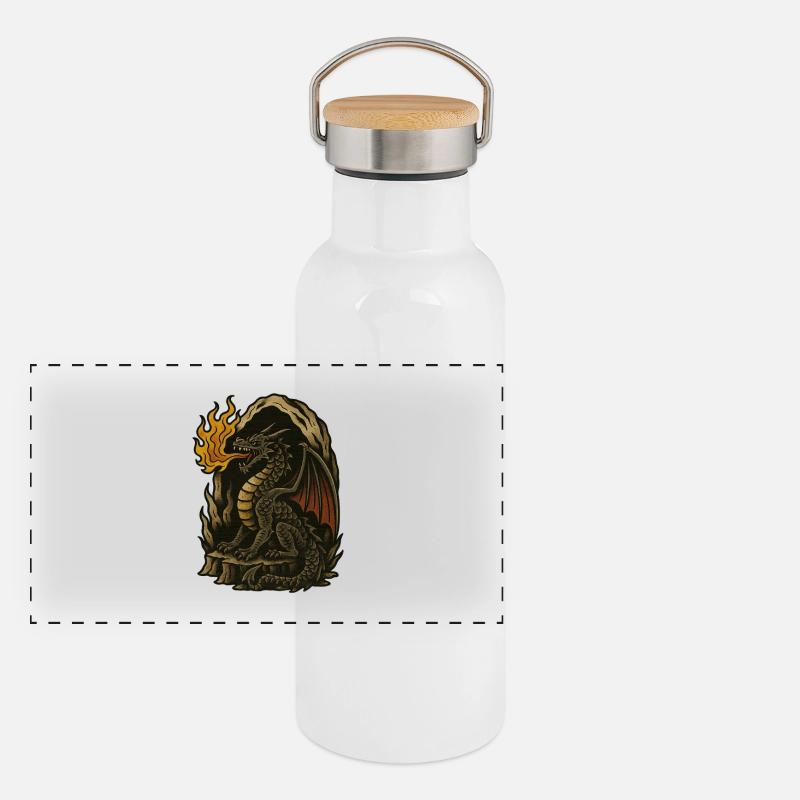 Flammender Drache Panorama Thermosflasche mit Bambusdeckel