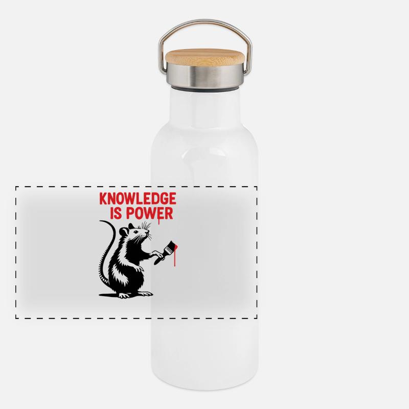Knowledge is Power – Rat Art Panoramic Thermal Bottle with Bamboo Lid