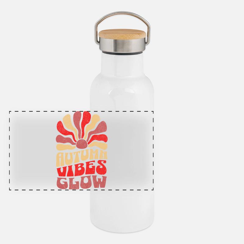 Autumn Vibes Glow - Panoramic Thermal Bottle with Bamboo Lid - white