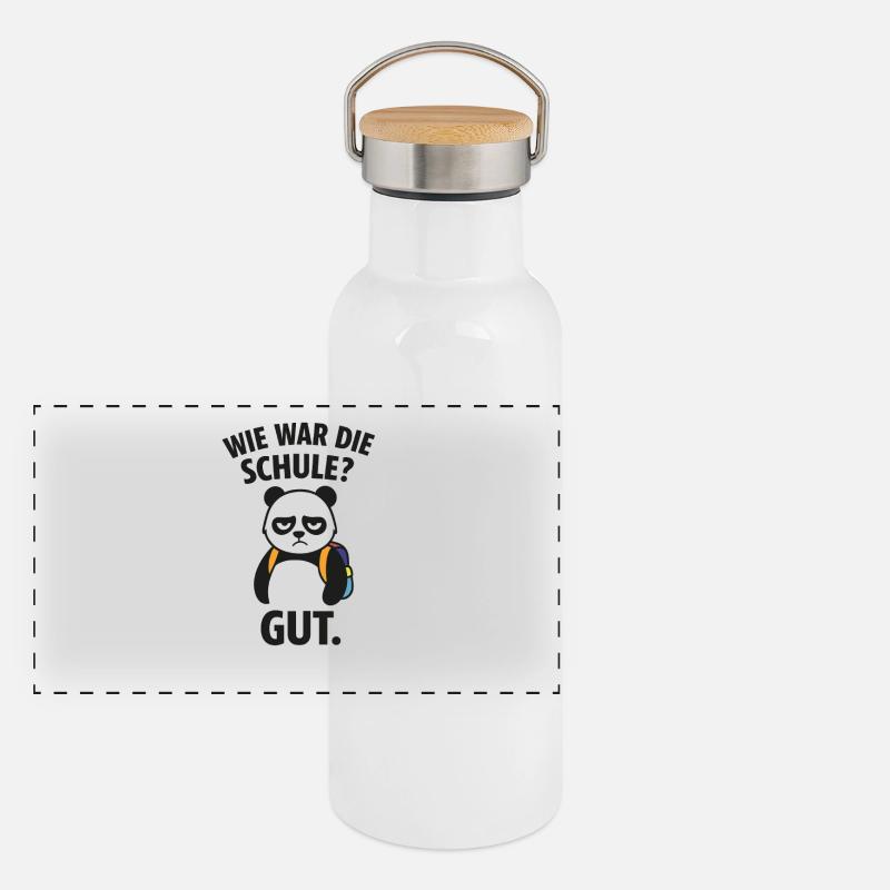 Panda avec sac à dos, question scolaire Gourde isotherme avec bouchon en bambou