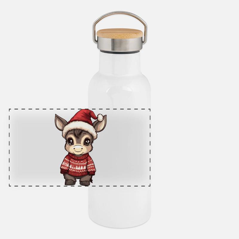 Noël à dos d’âne - Gourde isotherme avec bouchon en bambou - blanc