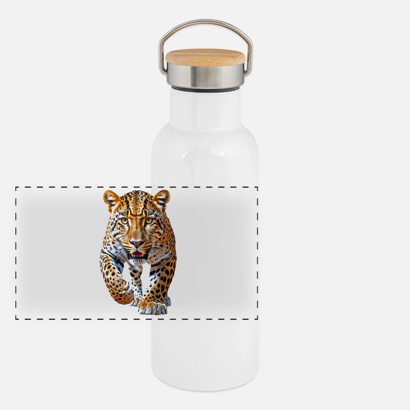 Leopard Panorama Thermosflasche mit Bambusdeckel