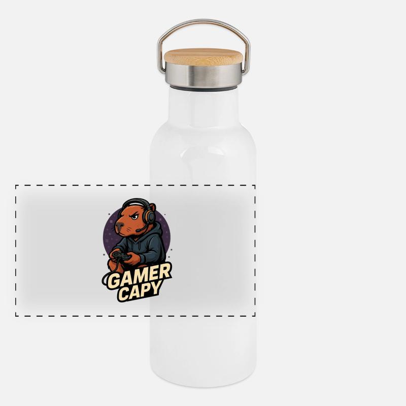 Gamer Capy - Joueur 🎮 Capybara mignon Gourde isotherme avec bouchon en bambou