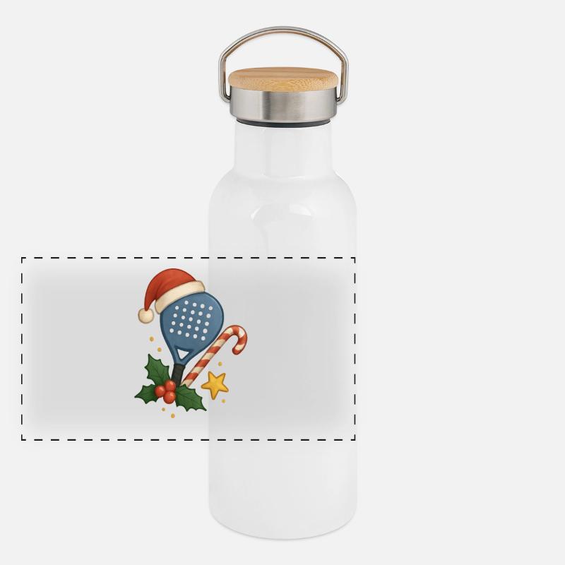 Christmas Padel Racket - Panoramic Thermal Bottle with Bamboo Lid - white