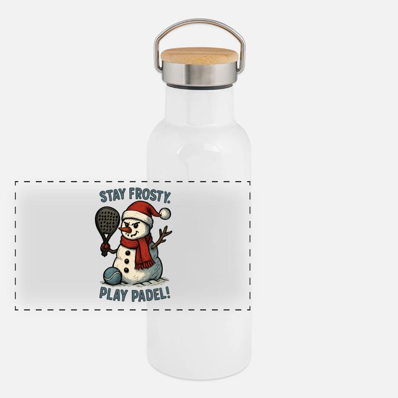 Frosty Snowman Padel Fun Gourde isotherme avec bouchon en bambou