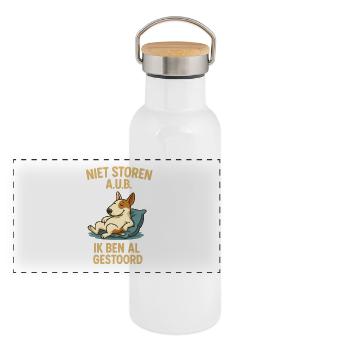 Nicht stören Sie den Bullterrier - Panorama Thermosflasche mit Bambusdeckel - Weiß - Vorne