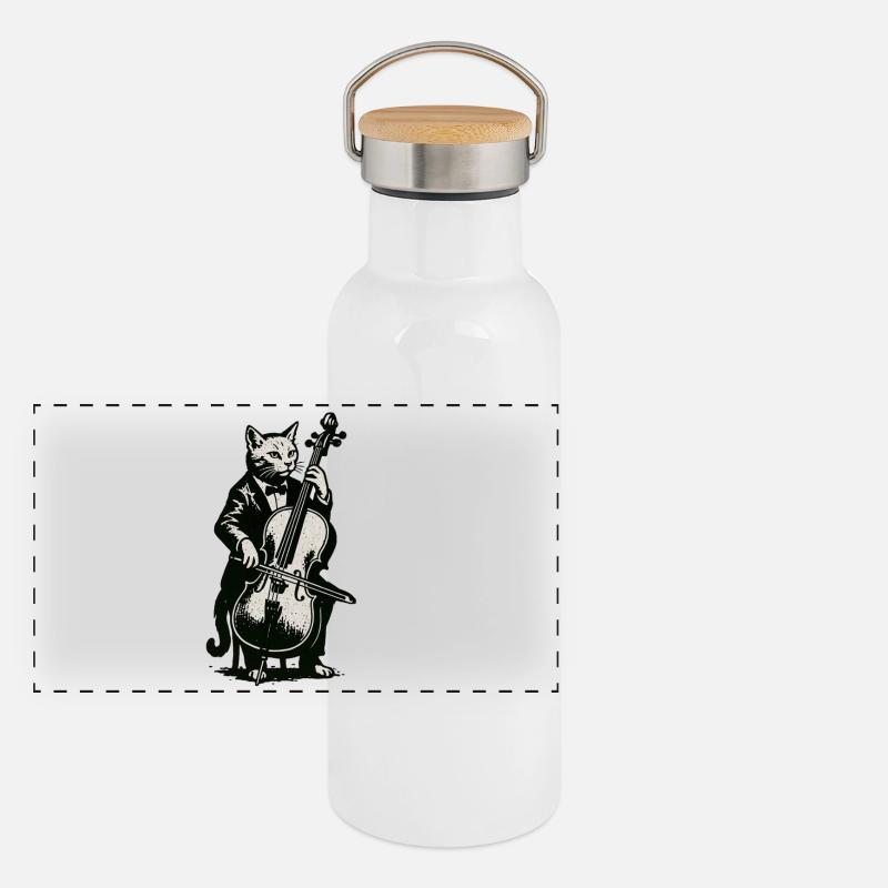 Katzencellist im Smoking Panorama Thermosflasche mit Bambusdeckel