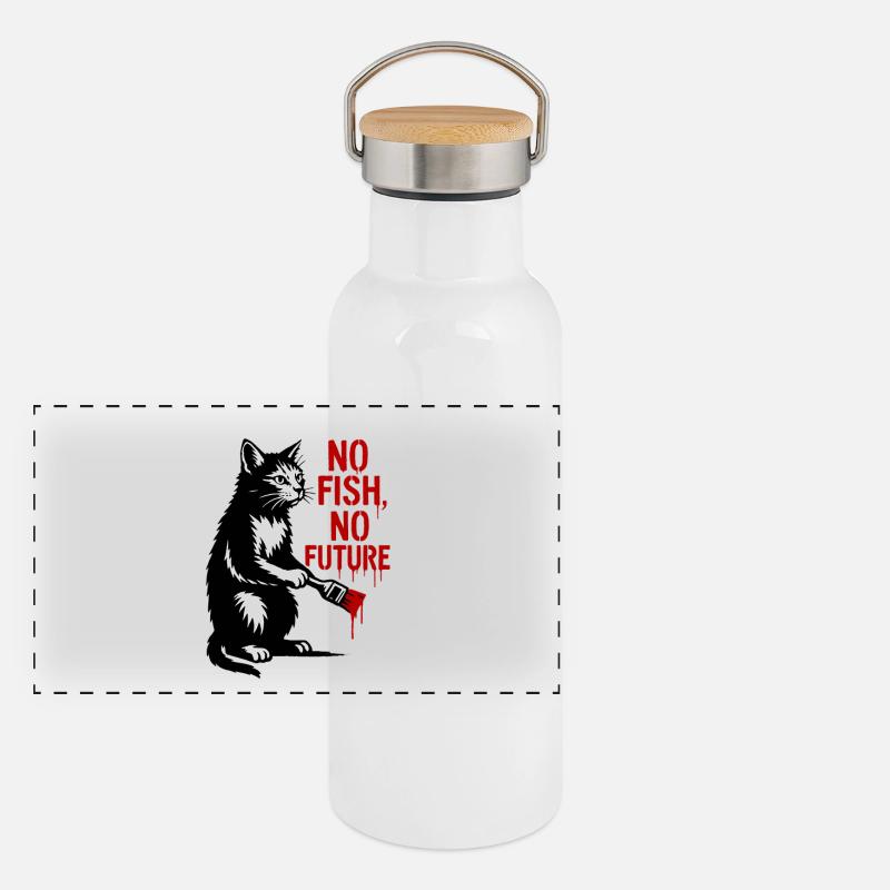 No Fish No Future Cat Graffiti Panoramic Thermal Bottle with Bamboo Lid