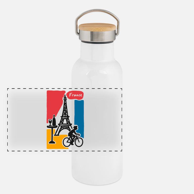 France Graphic: Eiffel Tower and Bicycle Panoramic Thermal Bottle with Bamboo Lid
