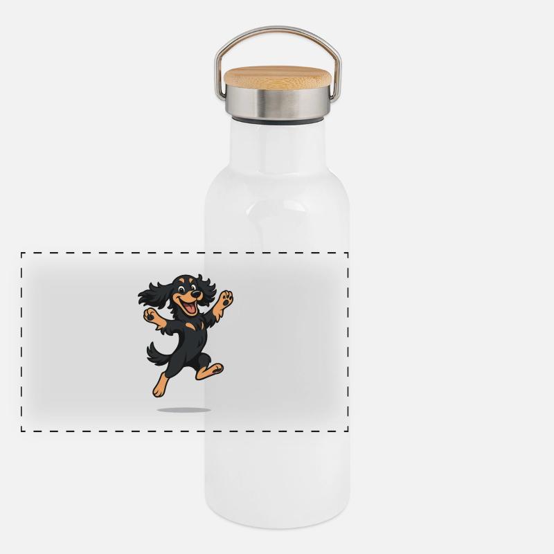 Bouncing Cartoon Cocker Spaniel Panoramic Thermal Bottle with Bamboo Lid