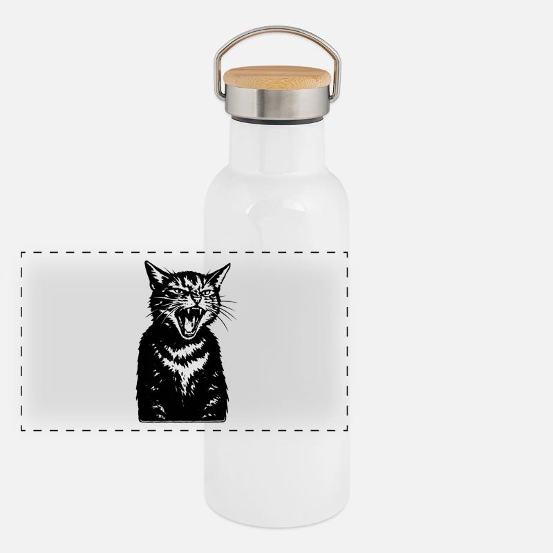Screaming Cat Silhouette Panoramic Thermal Bottle with Bamboo Lid