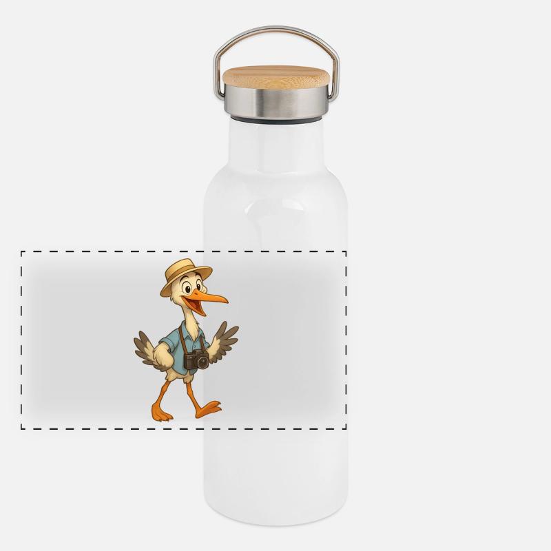 Traveling Stork & Camera Panoramic Thermal Bottle with Bamboo Lid