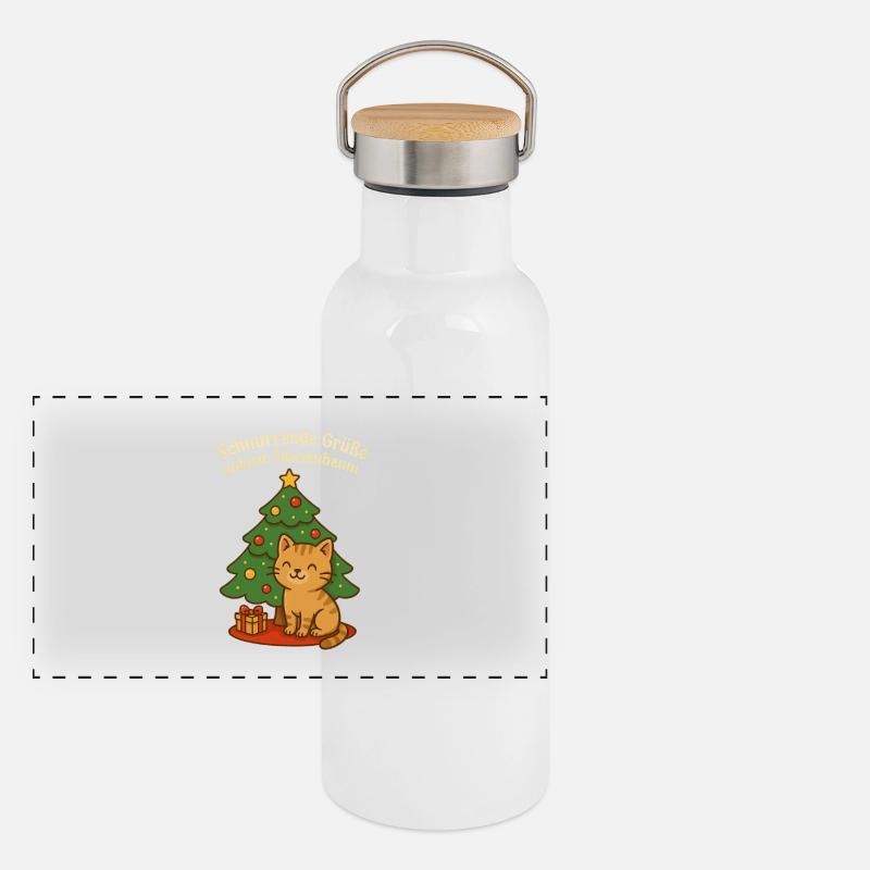 Ronronnements sous le sapin de Noël – chat Gourde isotherme avec bouchon en bambou