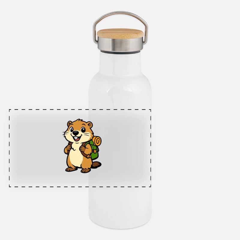 Murmeltier wandern Tier Gebirge Panorama Thermosflasche mit Bambusdeckel