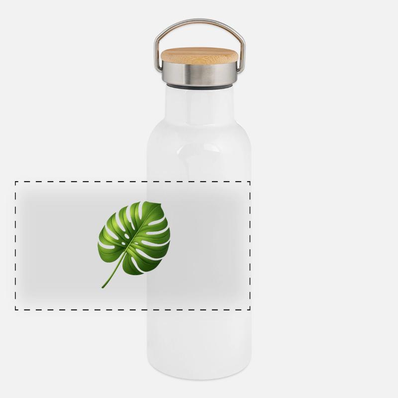 Feuille de Monstera Scintillant Vert Tropical Gourde isotherme avec bouchon en bambou