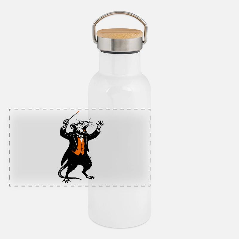 Ratte als Dirigent im Smoking Panorama Thermosflasche mit Bambusdeckel