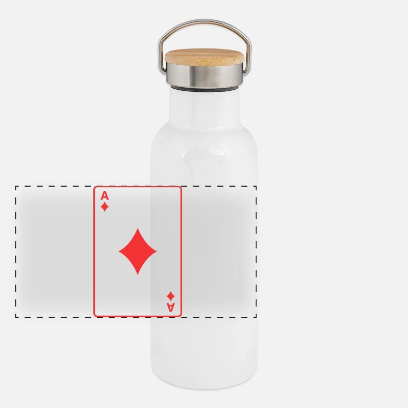 Rotes Karo-Ass Panorama Thermosflasche mit Bambusdeckel