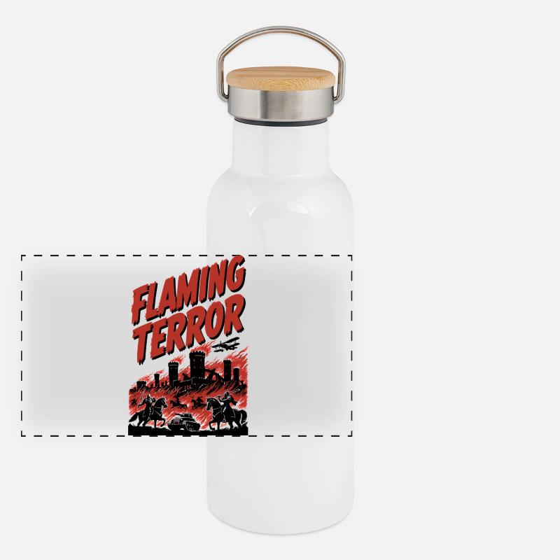 Flaming Terror: City Fire Panoramic Thermal Bottle with Bamboo Lid