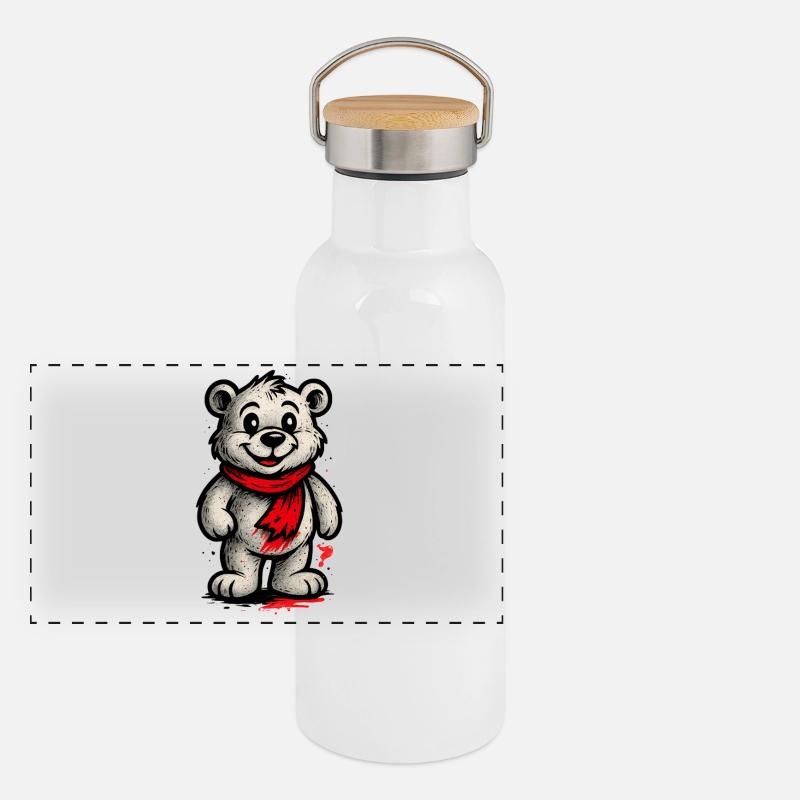Cuddly bear with red scarf Panoramic Thermal Bottle with Bamboo Lid