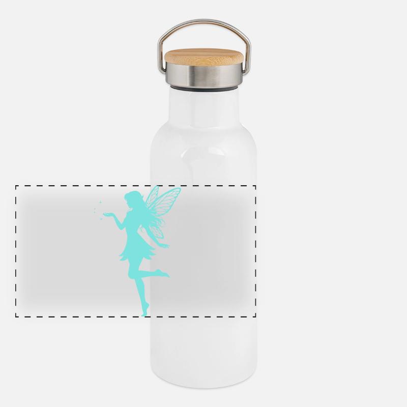 Feen-Silhouette mit Sternen Panorama Thermosflasche mit Bambusdeckel