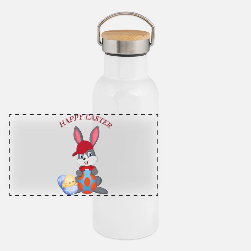 Happy Easter - Frohe Ostern Panorama Thermosflasche mit Bambusdeckel