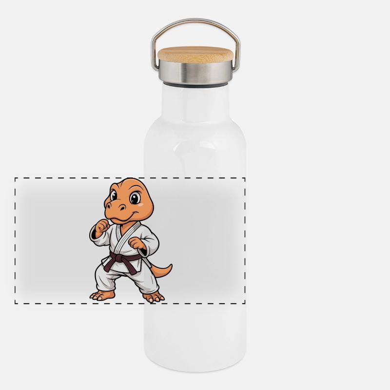 Fighting Dino in Karate Gi Panoramic Thermal Bottle with Bamboo Lid